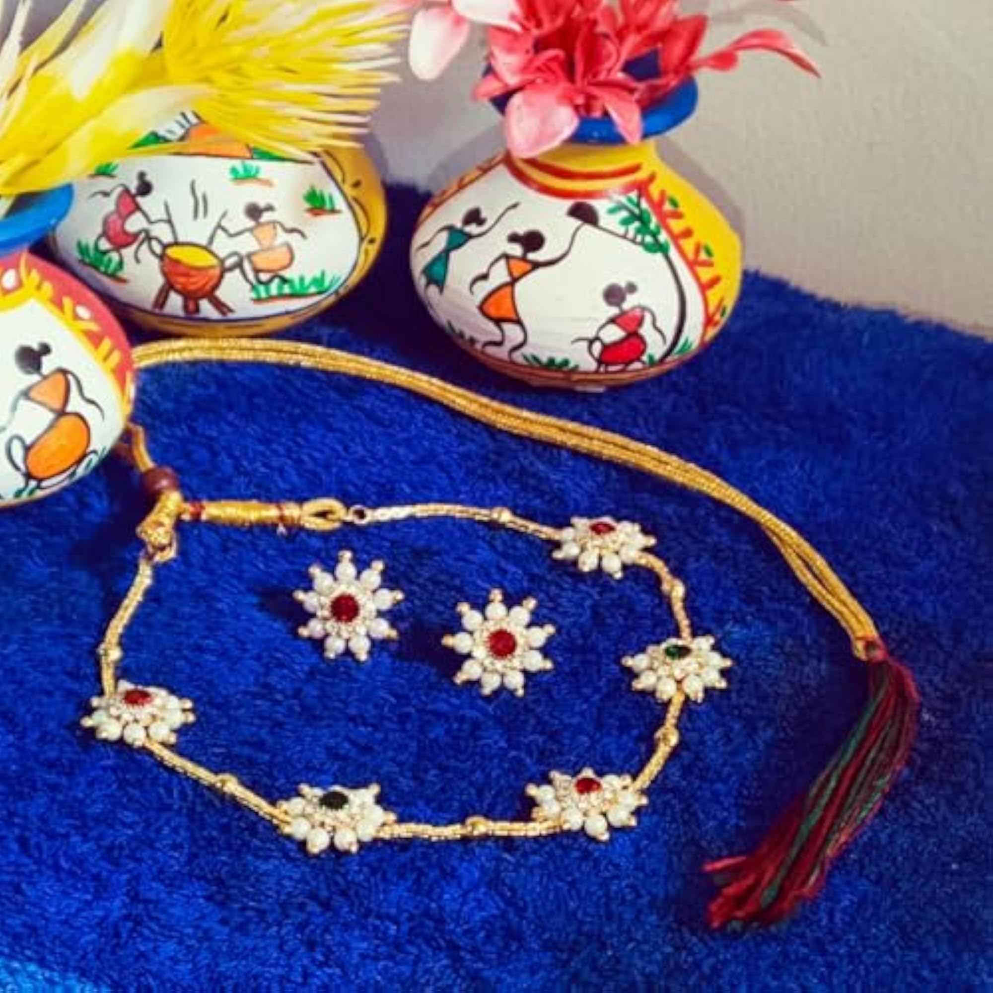 Gold Plated Floral Necklace Set with Earrings